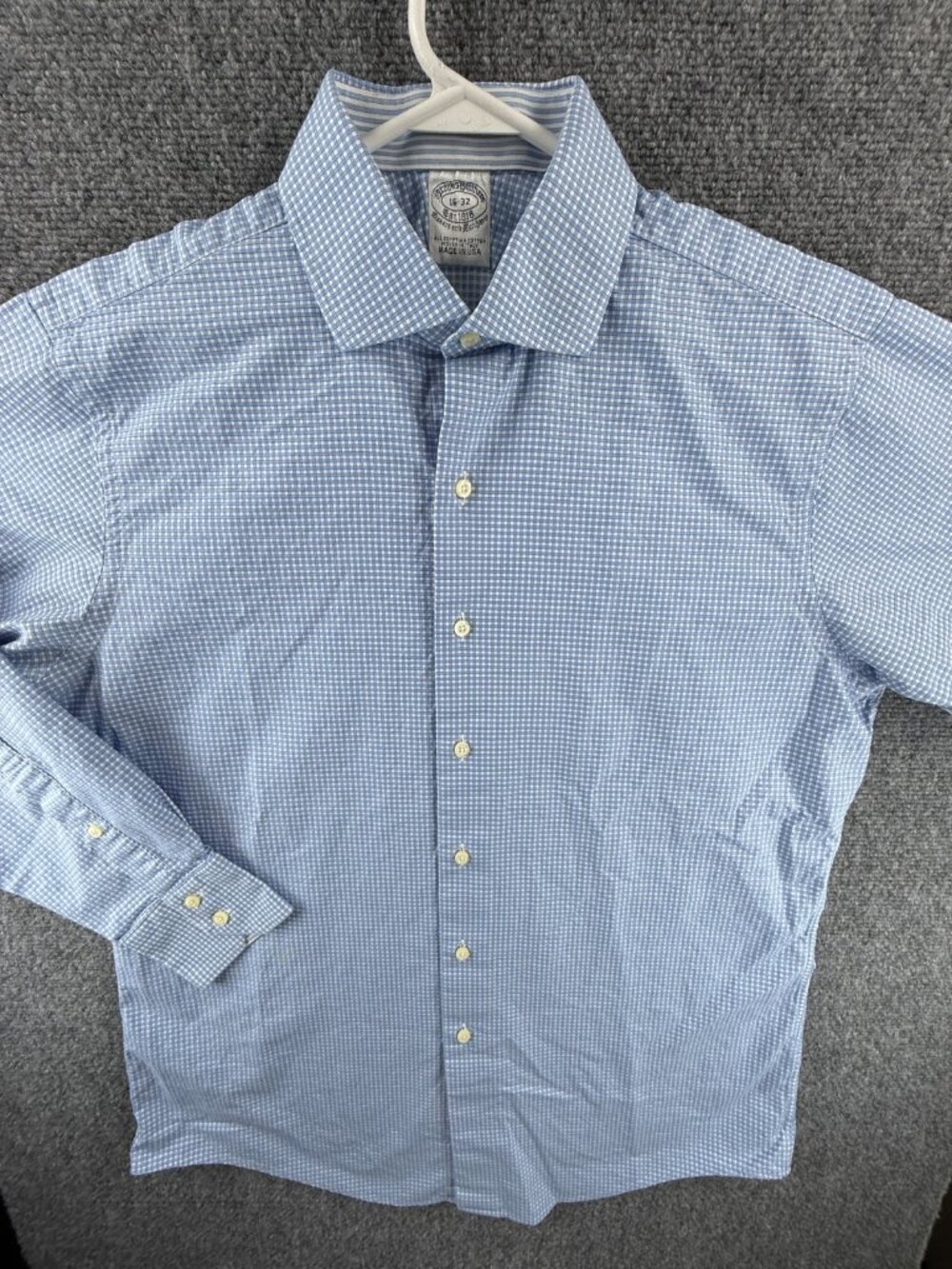 Brooks Brothers Makers Merchants Check 16 32 USA Cotton Point Blue Shirt Office